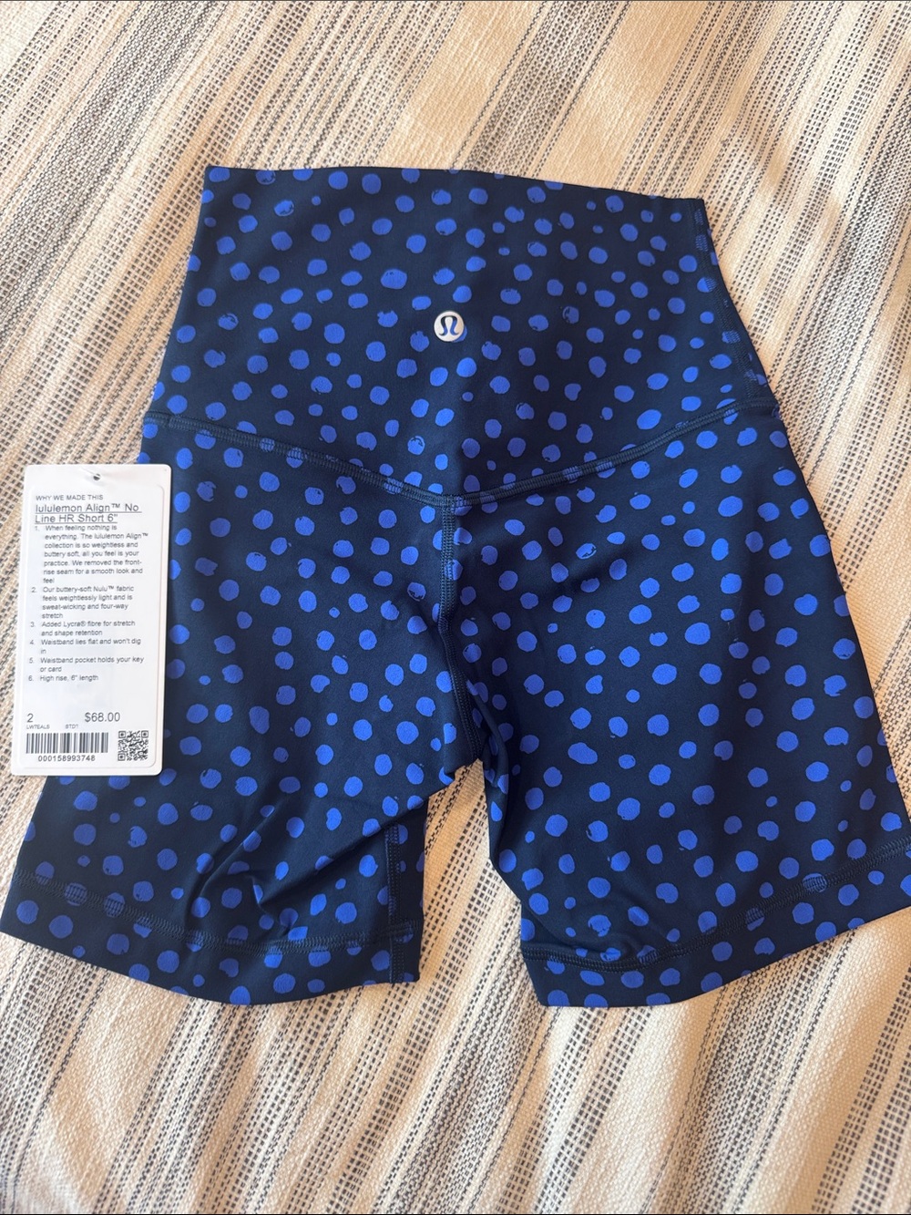 lululemon athletica Navy Bike Shorts with Electric Blue Dot Print align